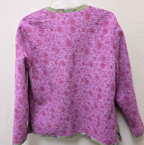 Vintage Reversible Spring Green/Pink Floral Quilted Jacket. 100% Cotton Size L - Picture 3 of 5
